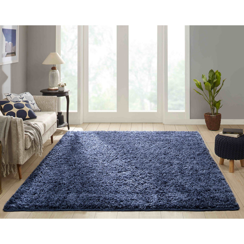 Tapis bleu fait à la main Medaryville, 87 po x 111 po