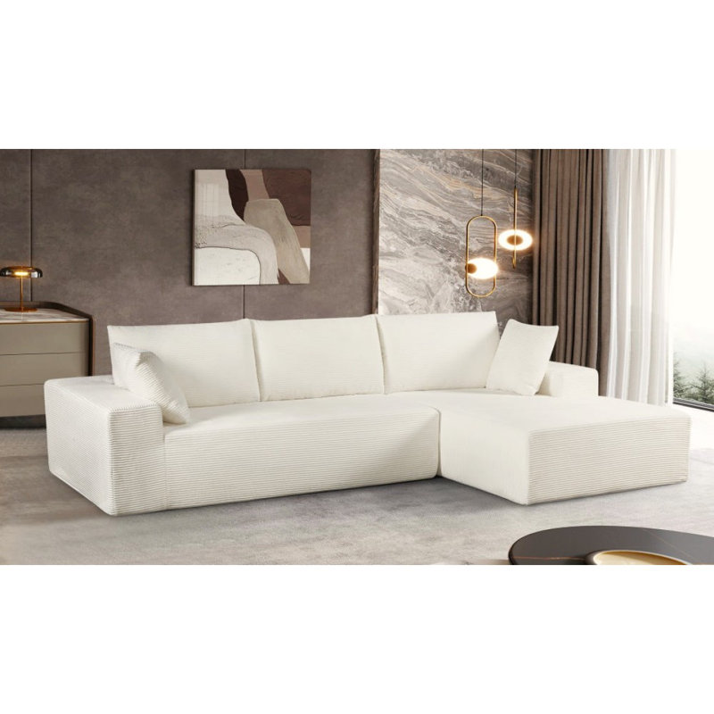Canapé modulaire convertible Cozyform en velours côtelé doux, canapé confortable moderne avec rembourrage en mousse, canapé-lit modulaire confortable pour le salon, la chambre à coucher, sans assemblage requis, ivoire - orienté vers la droite