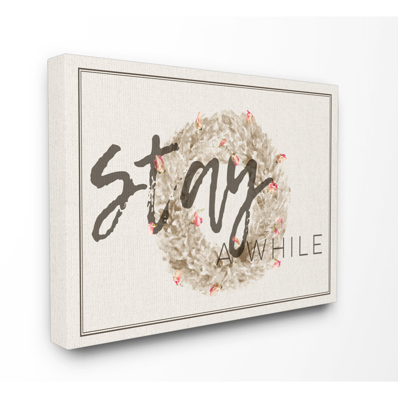 « stay a while », couronne de strawflower-impression d’art graphique sur toile encadrée, H 30 po x l 40 po x P 1,5 po