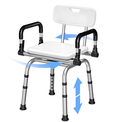 360 Degree Shower Chair Swivel,portable Seat With Armrests And Back, Adjustable Height Seat
