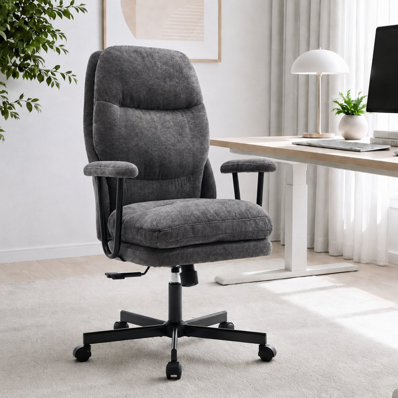 Chaise de bureau ergonomique en suède, dossier réglable, pour bureau à domicile, Gris