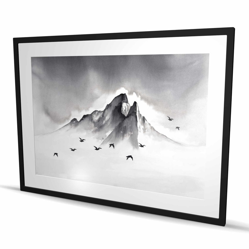 Mountain Peak - Bird Landscape, impression encadrée avec passe-partout