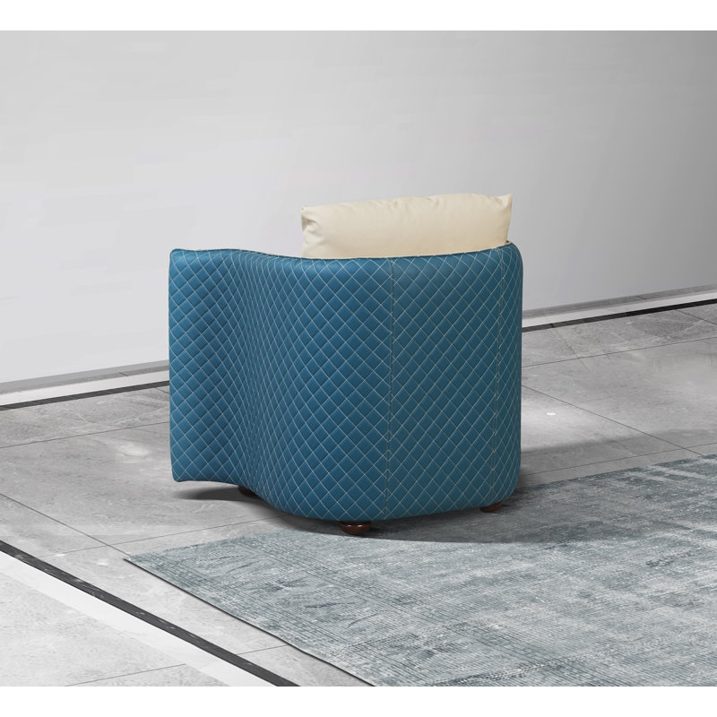 Makassar Armchair, Off White/Blue Genuine Leather