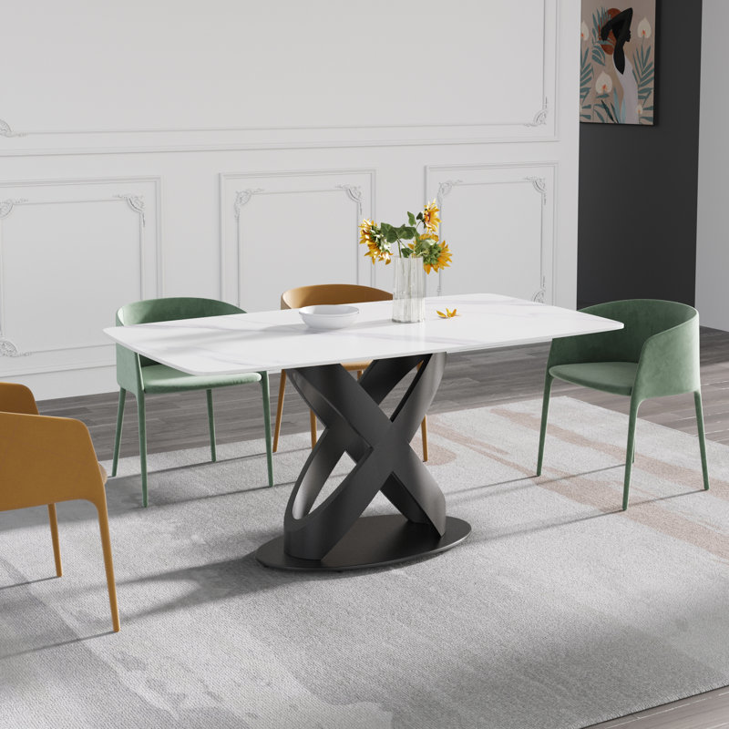 Table de salle à manger Sesteded, Noir, Blanc, H 29,53 po x L 63 po x l 31,5 po
