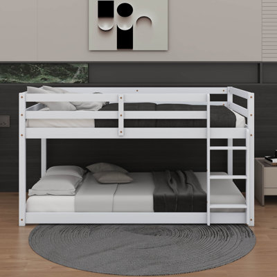Rubber Wood Twin-Over-Twin Ground Bunk Bed With Ladder