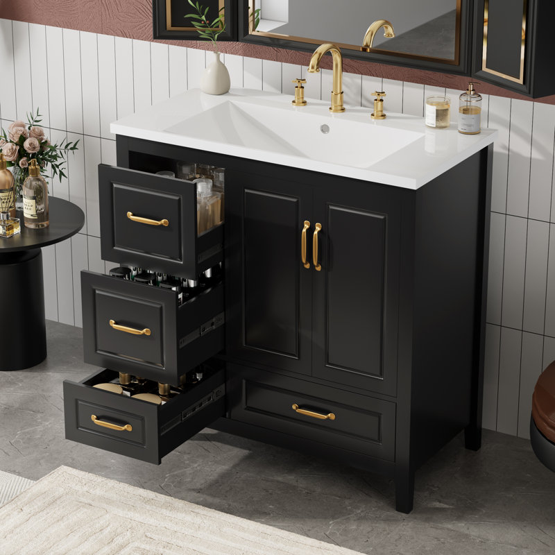 Meuble-lavabo 36 po avec lavabo, Noir