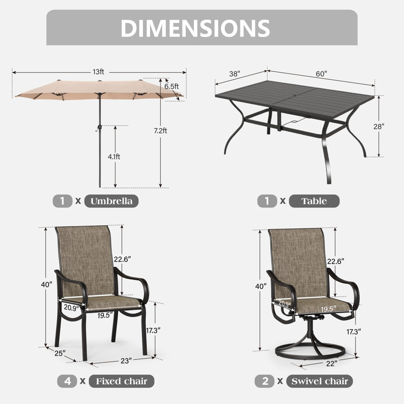 6-seat Patio Dining Set With Umbrella, Beige