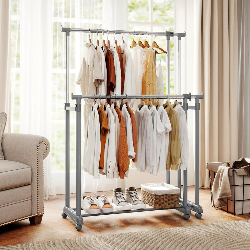 Portemanteaux double à tringle avec hauteur et largeur extensibles pour le vestiaire