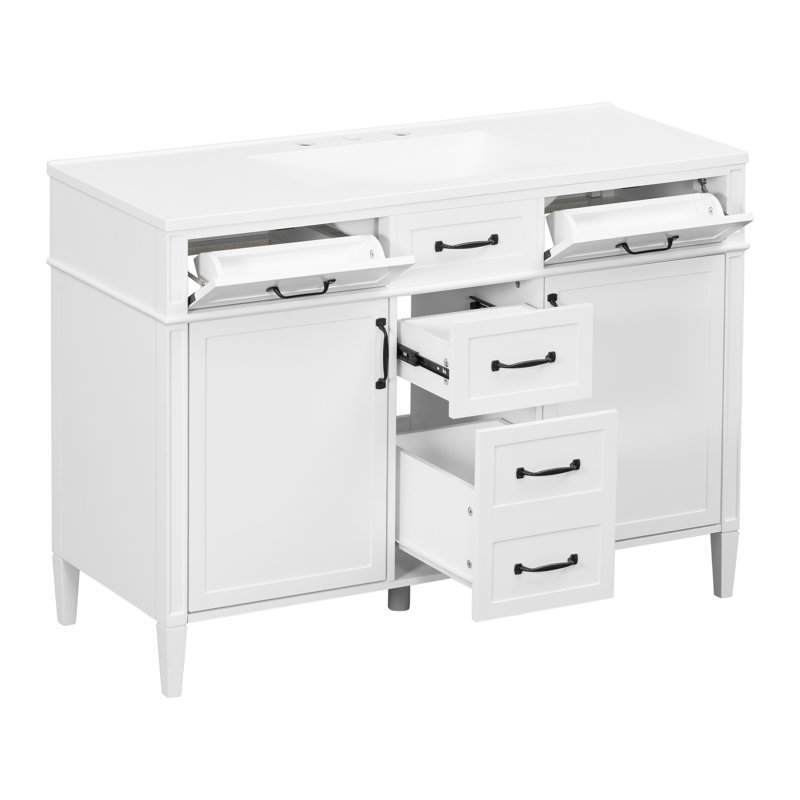 Meuble-lavabo autoportant de 48 pouces avec comptoir, Blanc