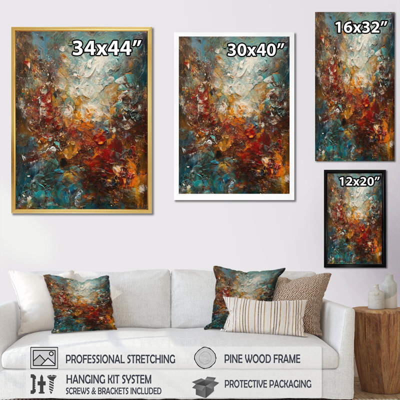 Automne, bonheur, après-midi, abstrait, rouge, orange, bleu, I - Reproductions d'art encadrées, Toile tendue