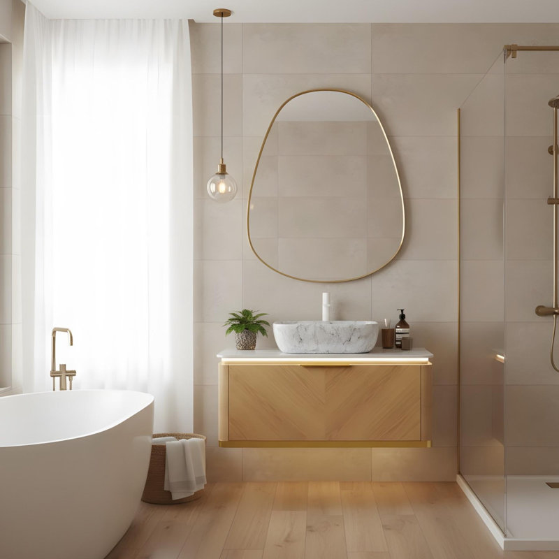 Meuble-lavabo mural 36 po avec tiroir et vasque rectangulaire en marbre, 36"
