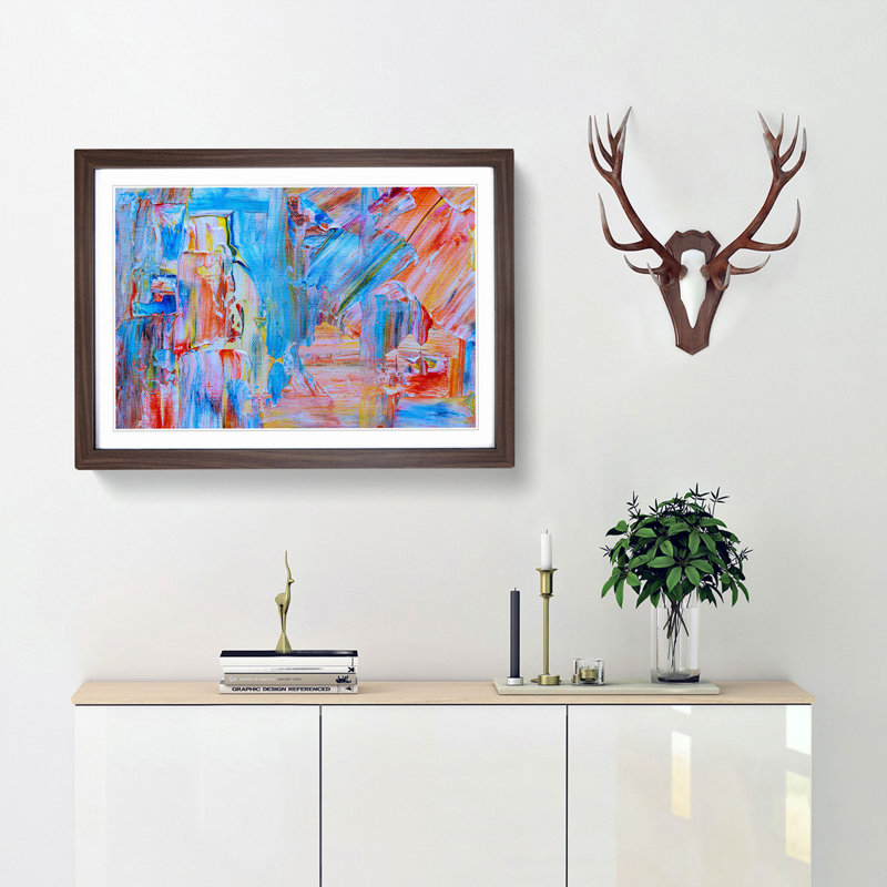 Abstract Art Painting Vol.132 by S.Johnson - Picture Frame Painting Print, 62cm H x 87cm W x 2cm D, Walnut Framed