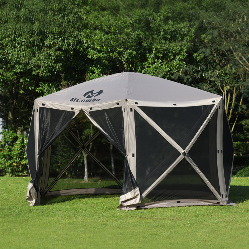 Pavillon de jardin portatif et imperméable 4/5/6 côtés, Brun clair, H 108 po x l 156 po x P 156 po