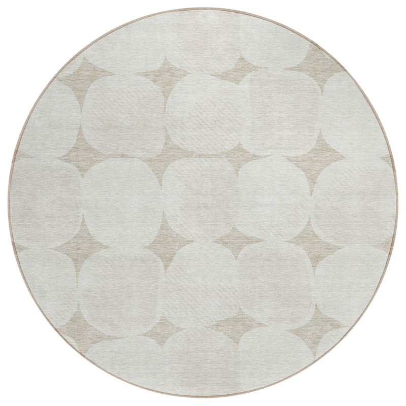Tapis extérieur rond lavable abstrait beige et brun 8 pi