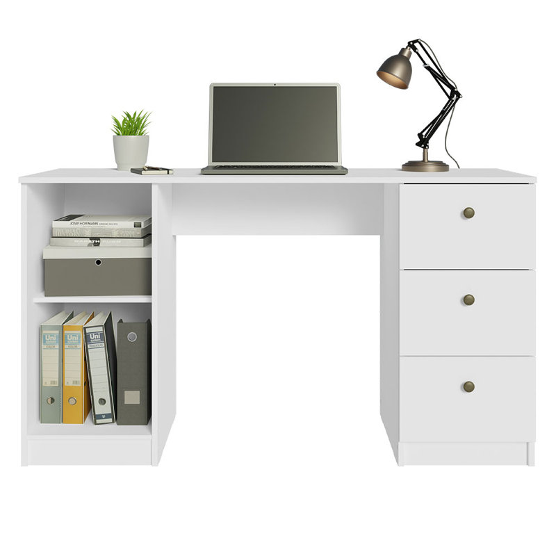 Sleek 53" White Executive Gaming Desk with Filing Cabinet