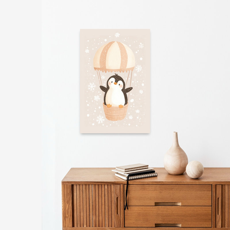 Whimsical Penguin Flight Whimsical Abstract Contemporary Penguin Winter Landscape Wall Art Print 1 Piece Wrapped Canvas Wall Art