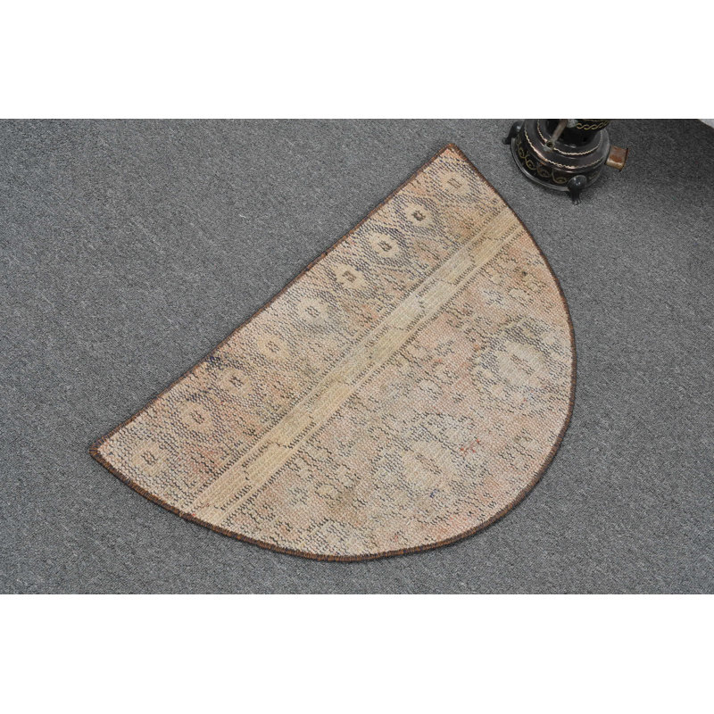 Tapis de porte antique demi-cercle turc avec des motifs géométriques subtils pour un décor d'entrée unique bleu / orange