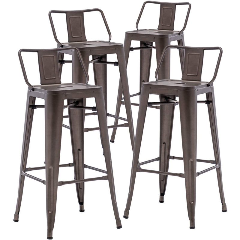 Rusty Metal Counter Height Bar Stools with Low Back, Set of 4