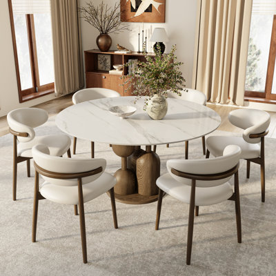 Amberly 7PCS Dining Table Set With Faux Leather Dining Chairs, Saving Space