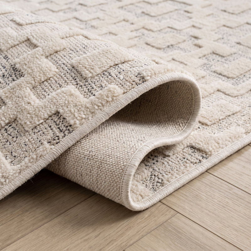 Rug Branch Talis Geometric Washable Indoor Doormat Rug 2' x 4' Beige Cream Modern Area Rug, Stain-Resistant Carpet for Living Room, Bedroom, Dining Room, Kitchen & Home Office