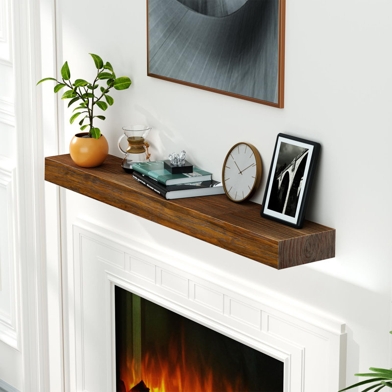 Reclaimed Wood Floating Fireplace Mantel Shelf, Handcrafted Solid Wood Wall Mounted Display Shelving, 3" H x 8" W x 48" D