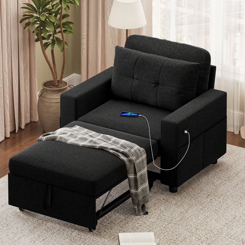 Canapé-lit simple, canapé-lit convertible convertible de 34 po avec dossier réglable, poches latérales et USB pour le salon, la chambre d'amis