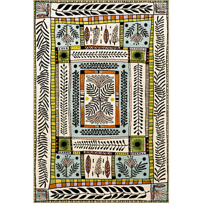 Multi-Colored Mixed Abstract Flower Patterned Fringed Modern Decorative Rug