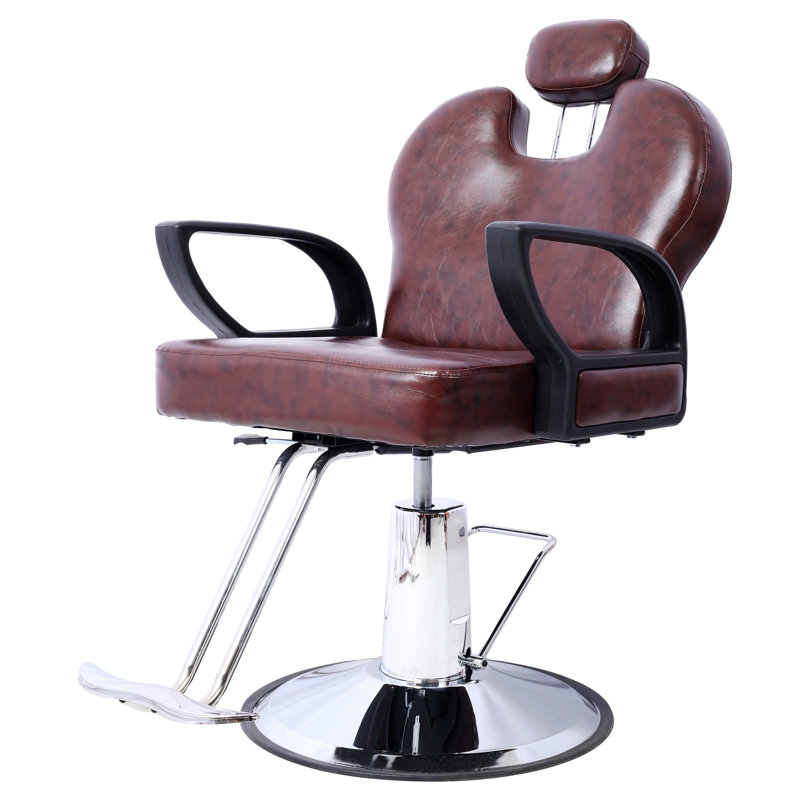 Fauteuil de coiffeur hydraulique pour salon et salon de coiffure, siège en similicuir brun