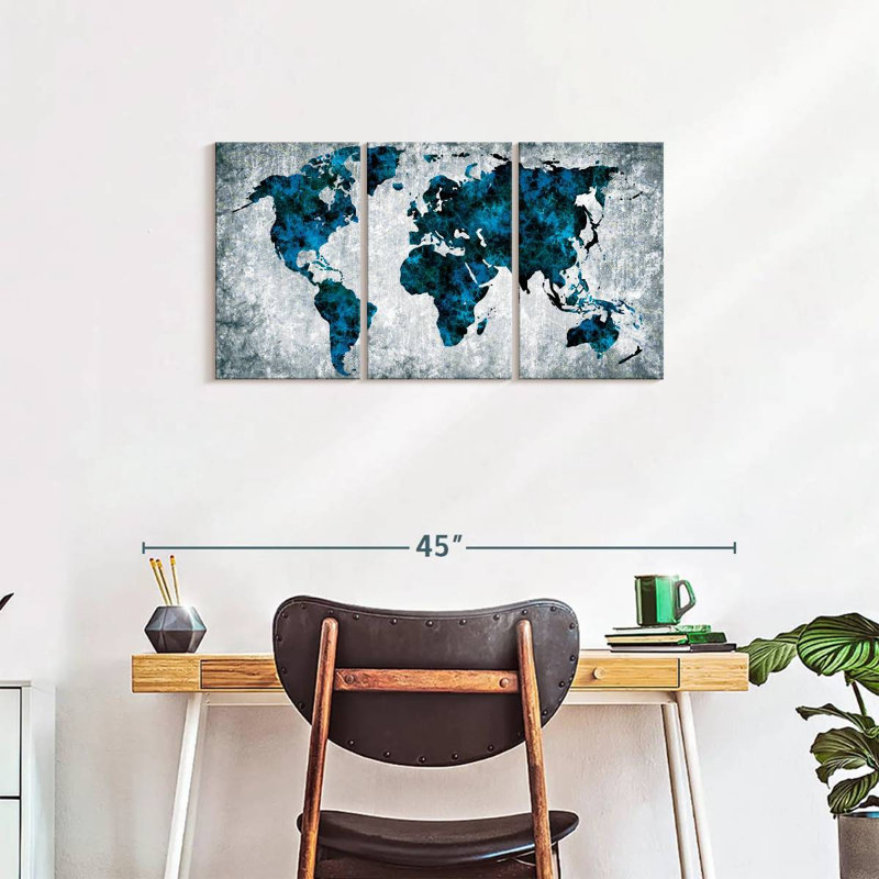 Impression sur toile multicolore carte du monde, H 18 po x l 38 po x P 1,25 po