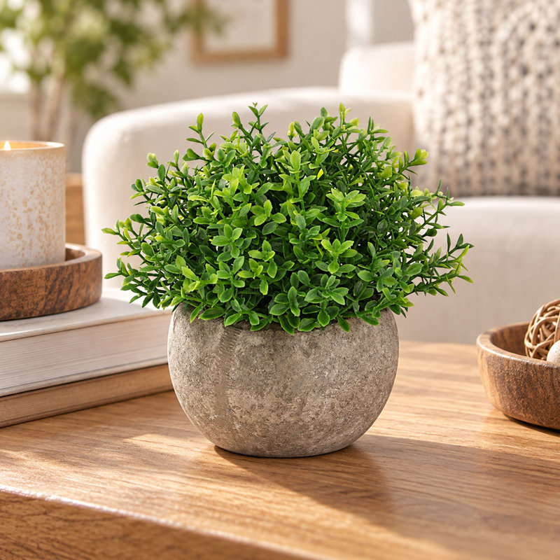 4.7" Mini Artificial Green Plant with Paper Pulp Pot