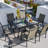 Staghorn 6-Person Metal Patio Dining Set, Rectangular Table with Umbrella Hole & PVC-coated polyester Fabric Chairs