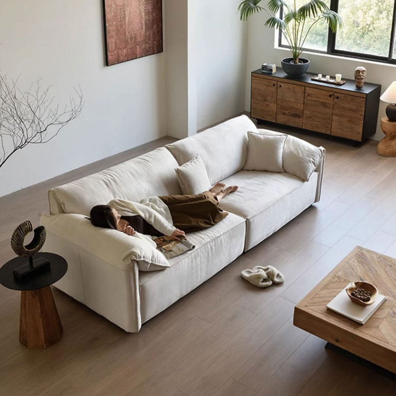 Canapé modulaire en velours, H 31,5 po x l 110,24 po x P 41,34 po, Beige