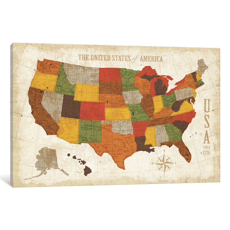 US Map (Modern Vintage Spice) by Michael Mullan - Unframed Print on Canvas, 18" H x 26" W x 1.5" D