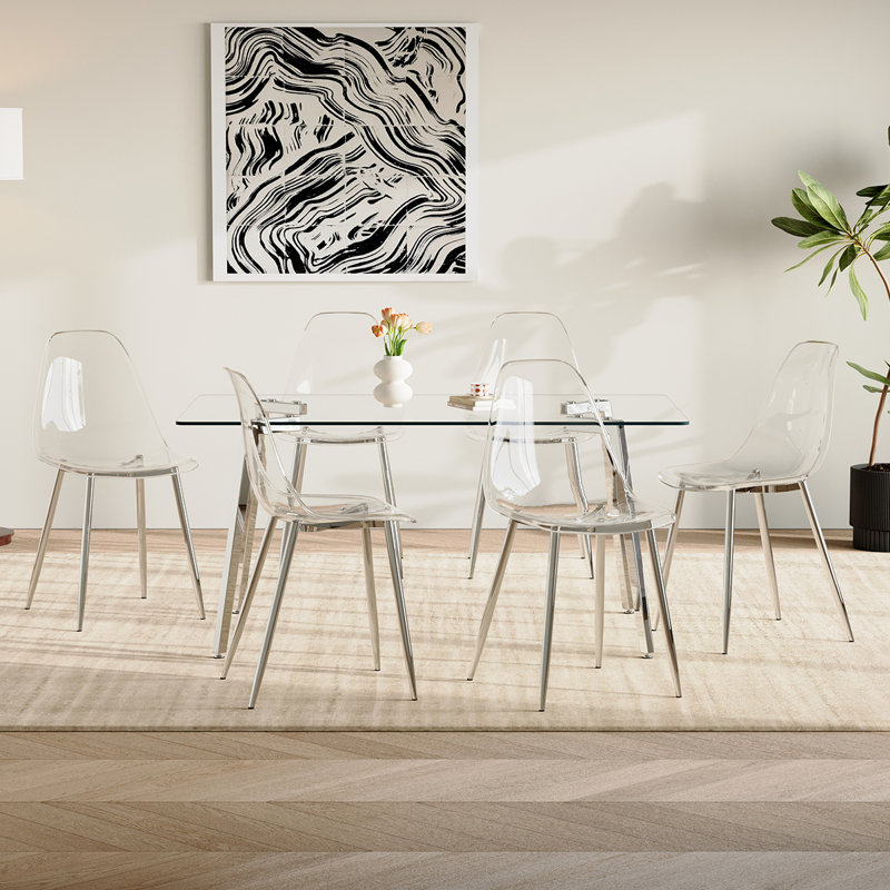 Chaises de salle à manger transparentes avec pieds en métal pour la cuisine et la salle à manger, Argent, 6