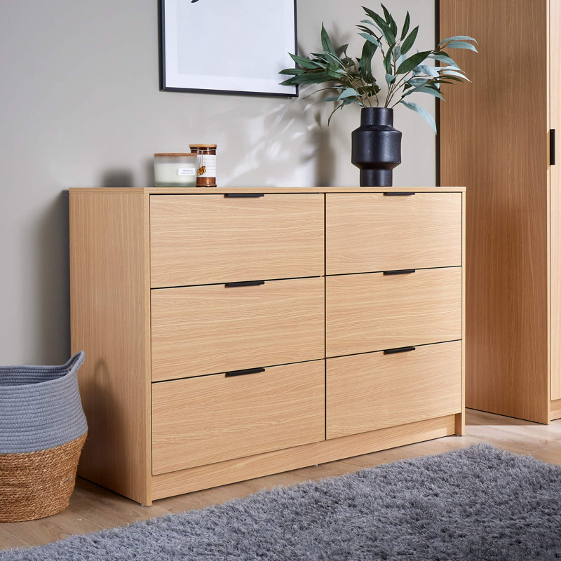 Phoenix 6 Drawer Chest Bedroom Storage Unit, Oak