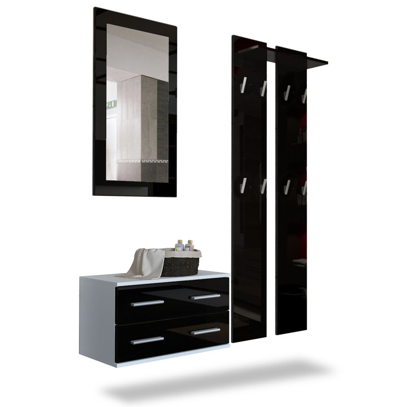 Janney Hall Tree, Glossy Black/Matt White