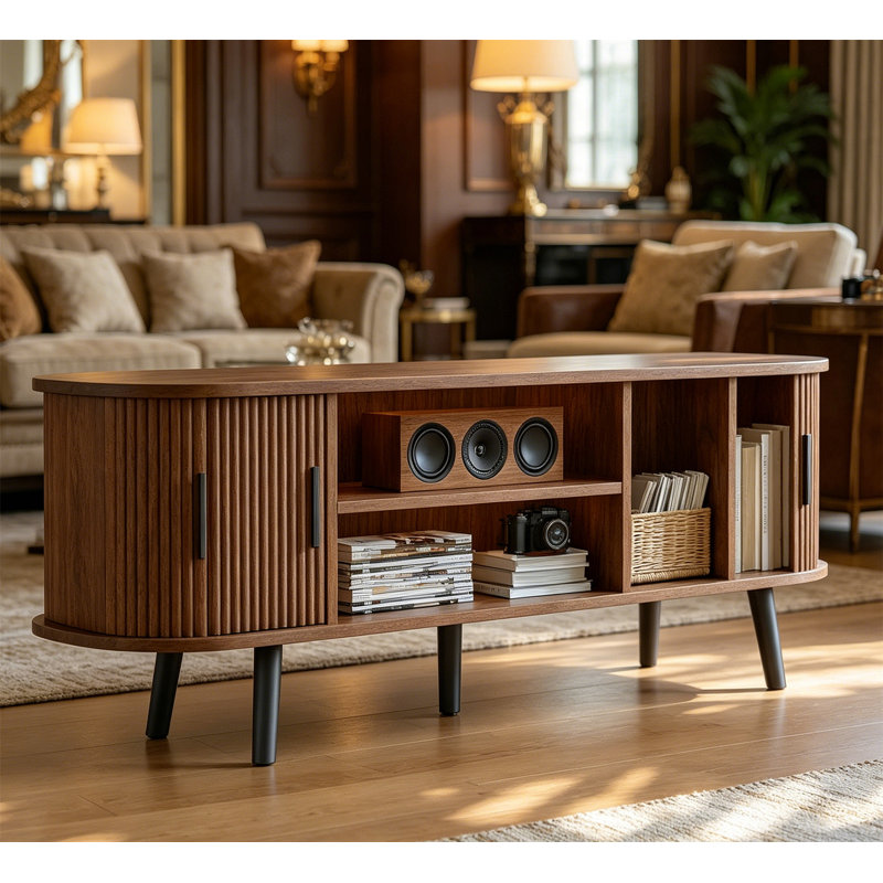 Meuble télé Mid Century, Bois brun foncé