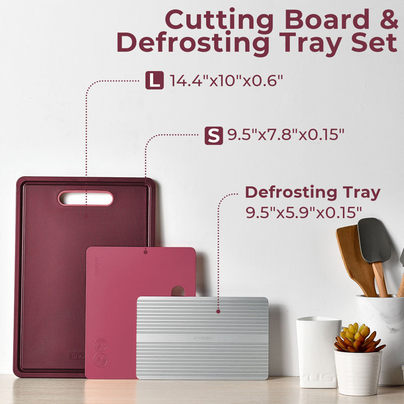Bordeaux Red Plastic Cutting Board Set with Defrosting Tray