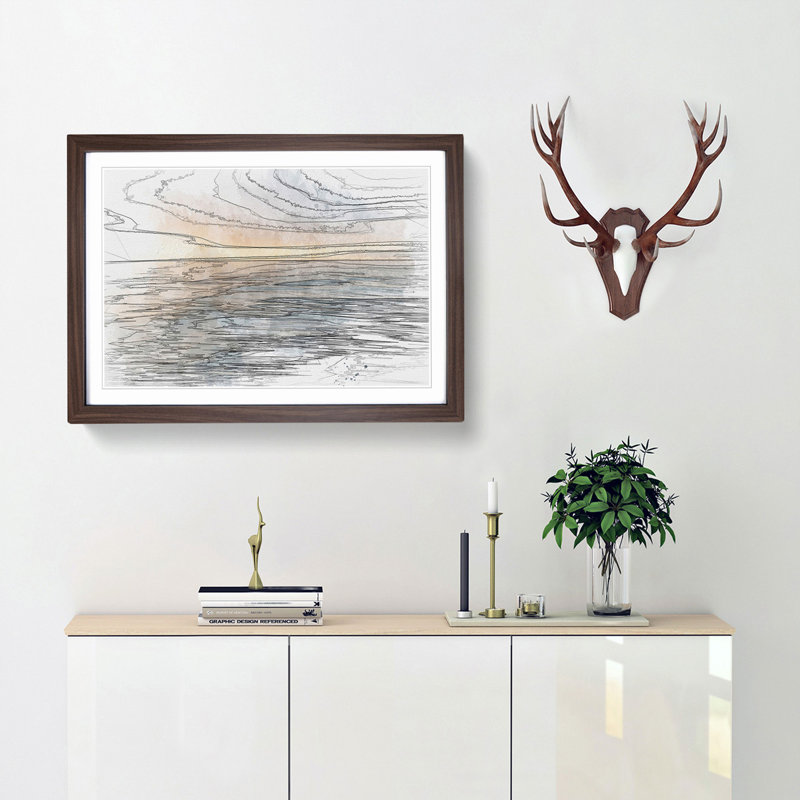Tranquil Lake Michigan in Abstract - Framed Print, 40cm H x 60cm W x 2cm D, Walnut