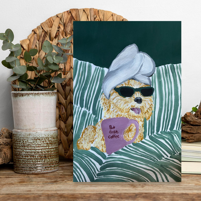 But But Coffee, chiot abstrait contemporain, paysage tropical, art mural, H 18 po x l 12 po