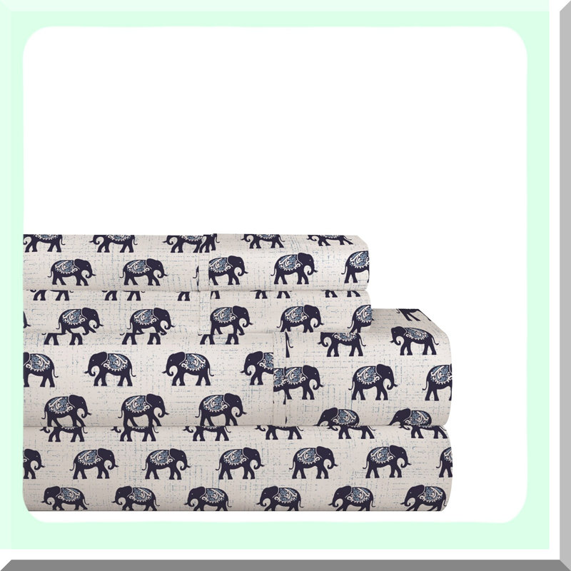 Elephant Dream Queen Sheet Set - Luxurious 200 Thread Count Elephant Print Bedding Set for a Cozy and Stylish Bedroom Decor.