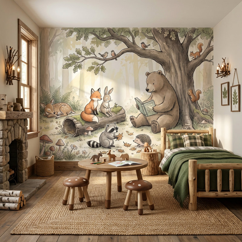 Adhésif mural forêt joyeuse Whimsical Forest, Non-Woven Nonpasted, 200"x120"