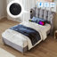 Grey Linen 3FT Single Upholstered Bed with USB & Type-C Charging Ports, Wooden Slatted Frame, 90x190 cm