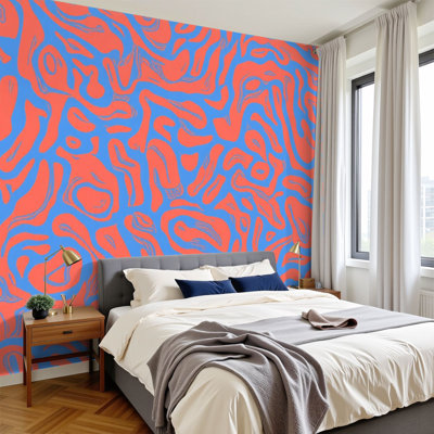 Peel and Stick Wallpaper 144" W x 100" H Modern Self Adhesive Wall Mural for Bedroom Abstract Wavy Curved Shapes Geometric Seamless Natural Organic Forms