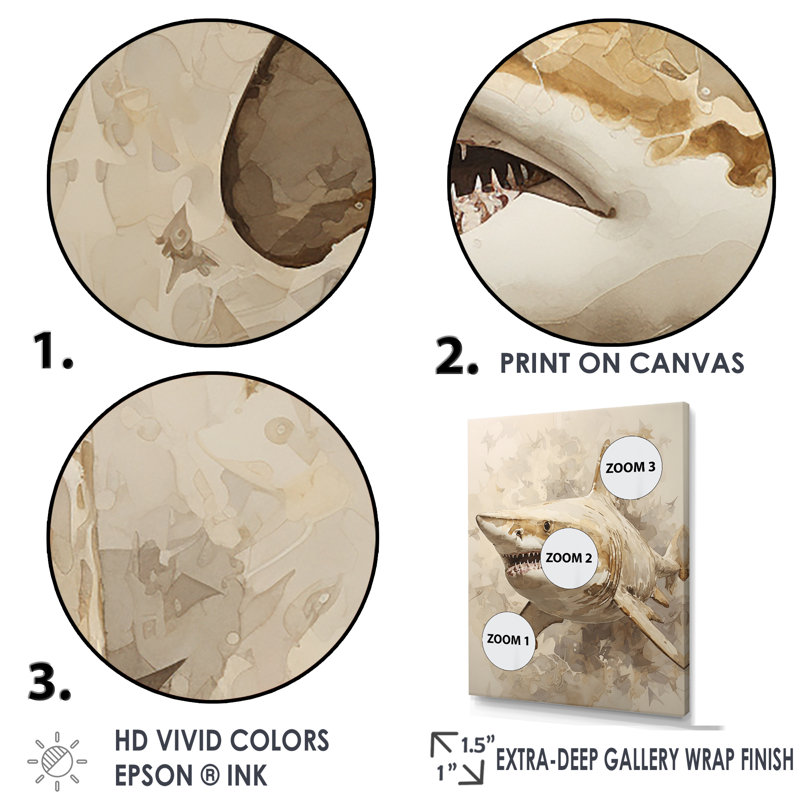 Peinture de requin minimalisme en beige doré III sur toile, Cadre simple noir, H 32 po x l 24 po x P 1 po