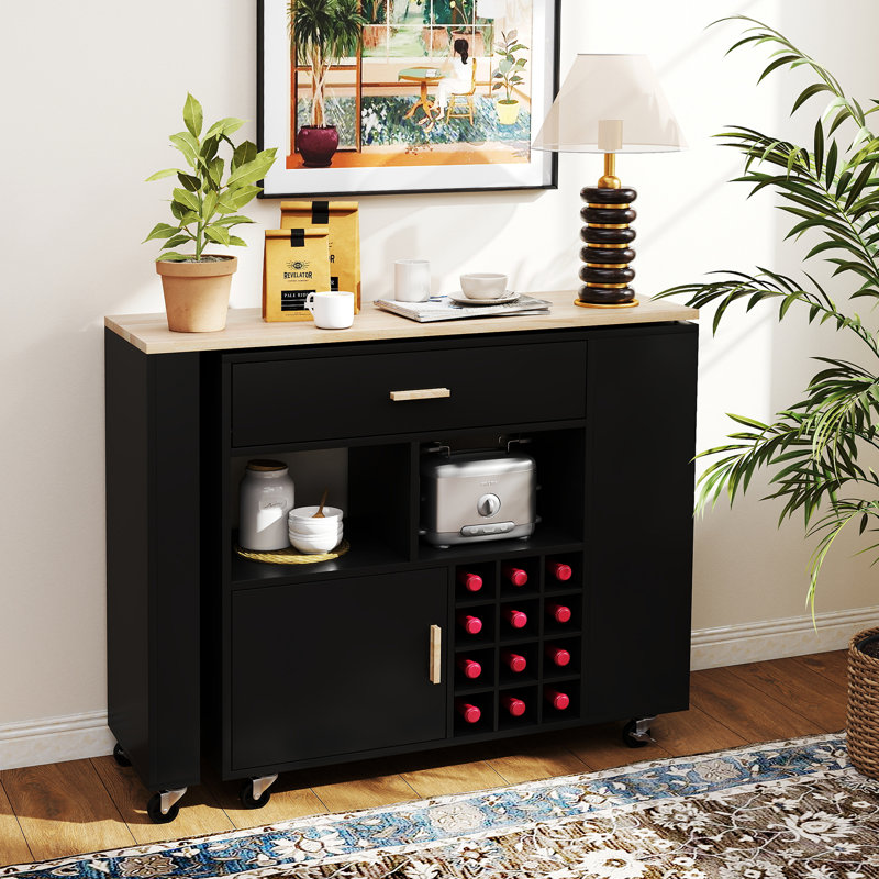 Solid Wood Top Kitchen Cart, Black