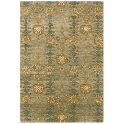 Wool Floral Area Rug in Gray/Blue/Yellow