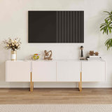 Eddyson 78.7'' Modern TV Stand with Storage Cabinet, Entertainment Center with Stainless Steel Legs