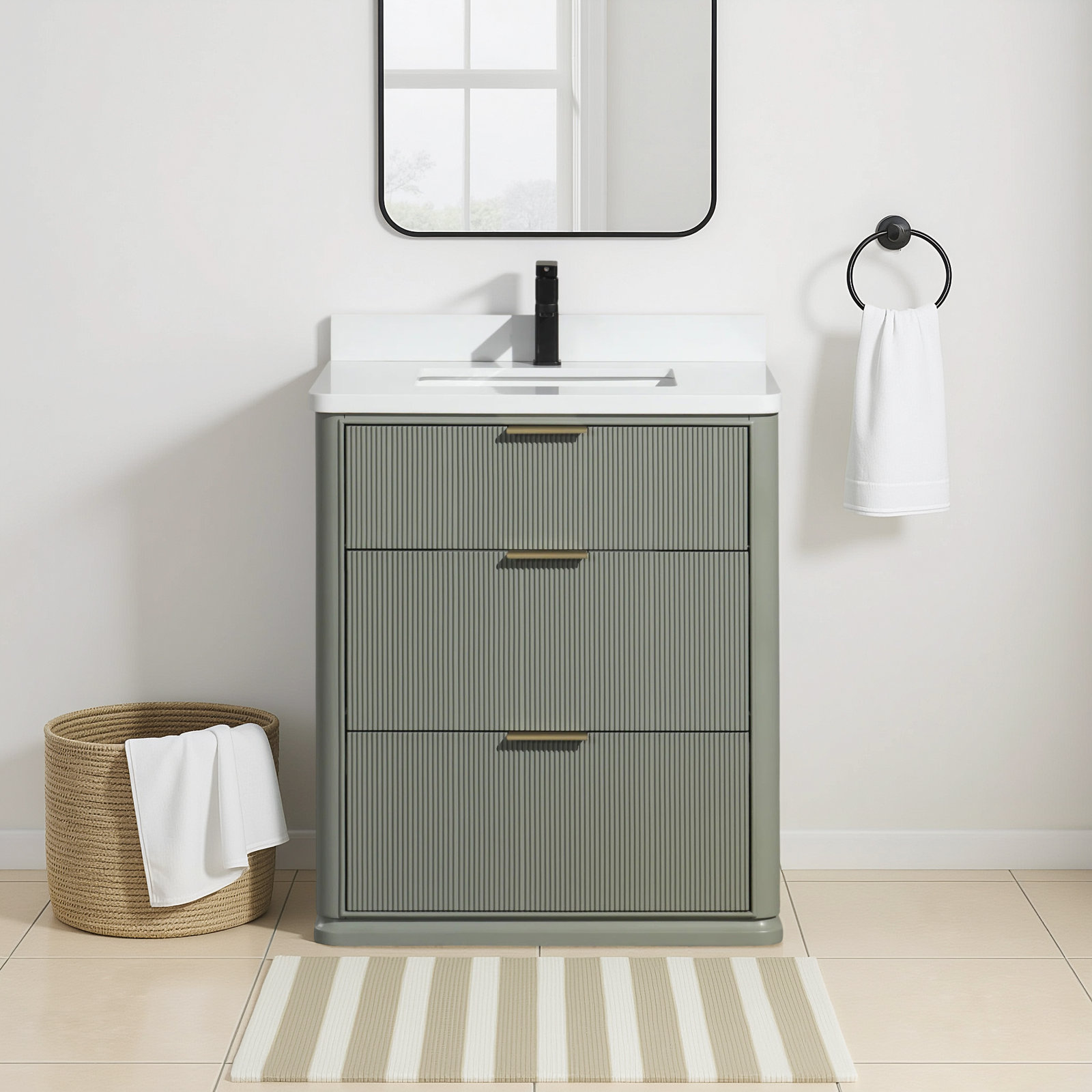 Aria 30'' Single Bathroom Vanity With Engineered Quartz Top