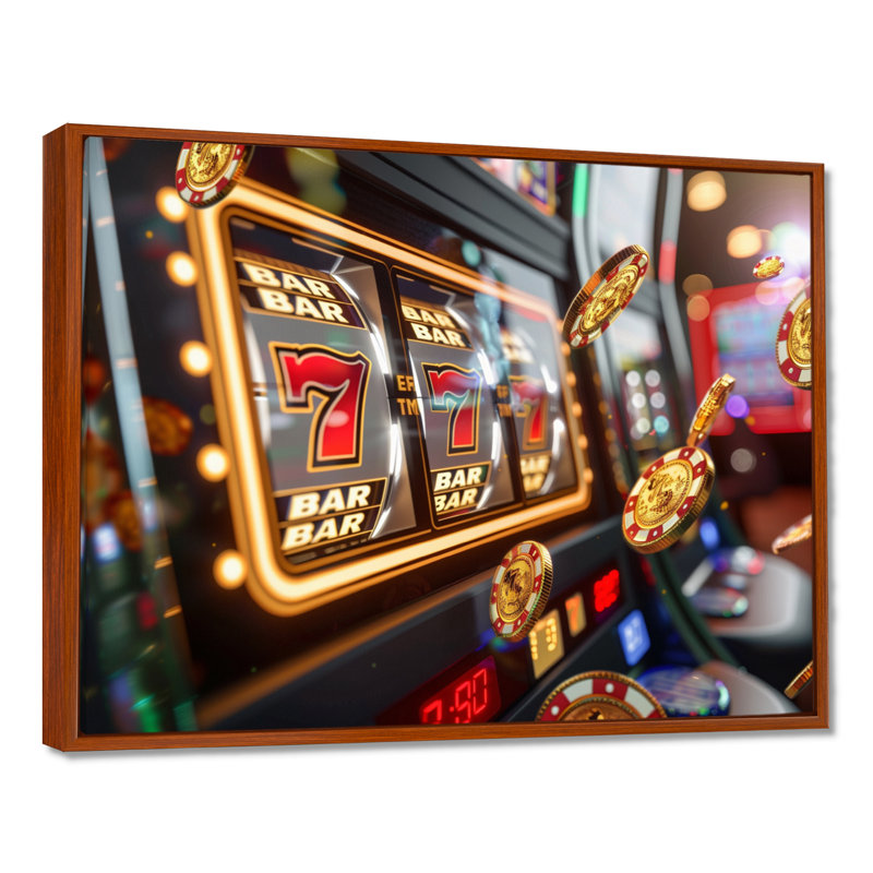 Machine à sous Jackpot Winner III, Toile avec cadre flottant brun, H 30 po x l 40 po x P 1,5 po